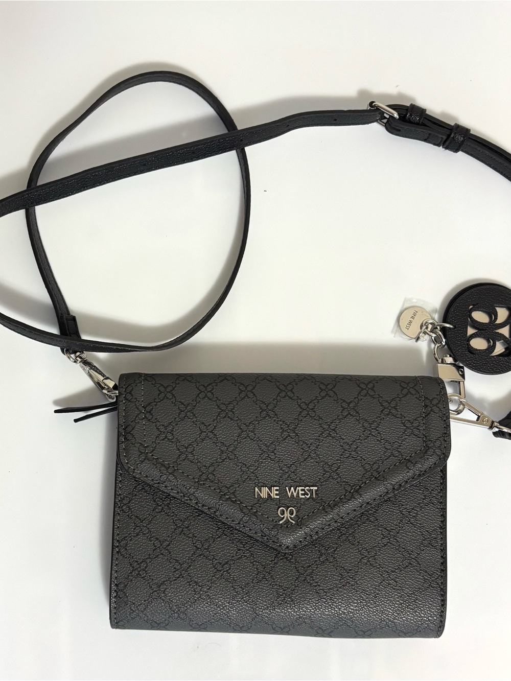 Nine West Monogram Envelope Wallet Crossbody Purse - Black/Charcoal